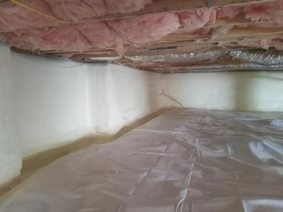 Crawl space encapsulation with closed-cell spray foam for Storm Damage Roof Repair in Cairo